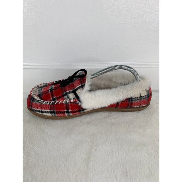 Sonoma Women’s Red Checkered Fur Slip-On Slippers Size 9-10 - Picture 6 of 9